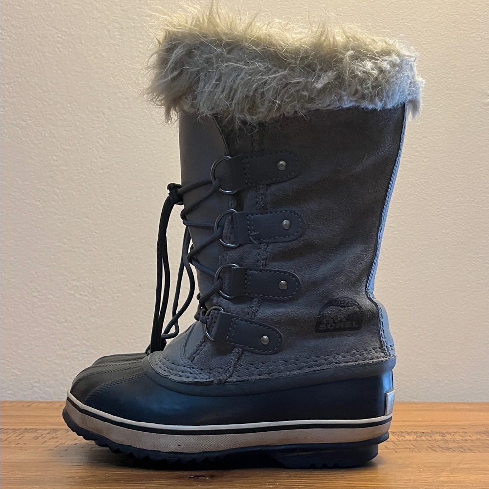 Sorel Black and Gray Fur-Lined Waterproof Boots Girls Size 2